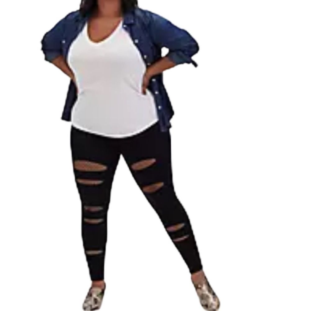 Torrid leggings, black with intentional, distressing holes with netting size 4X